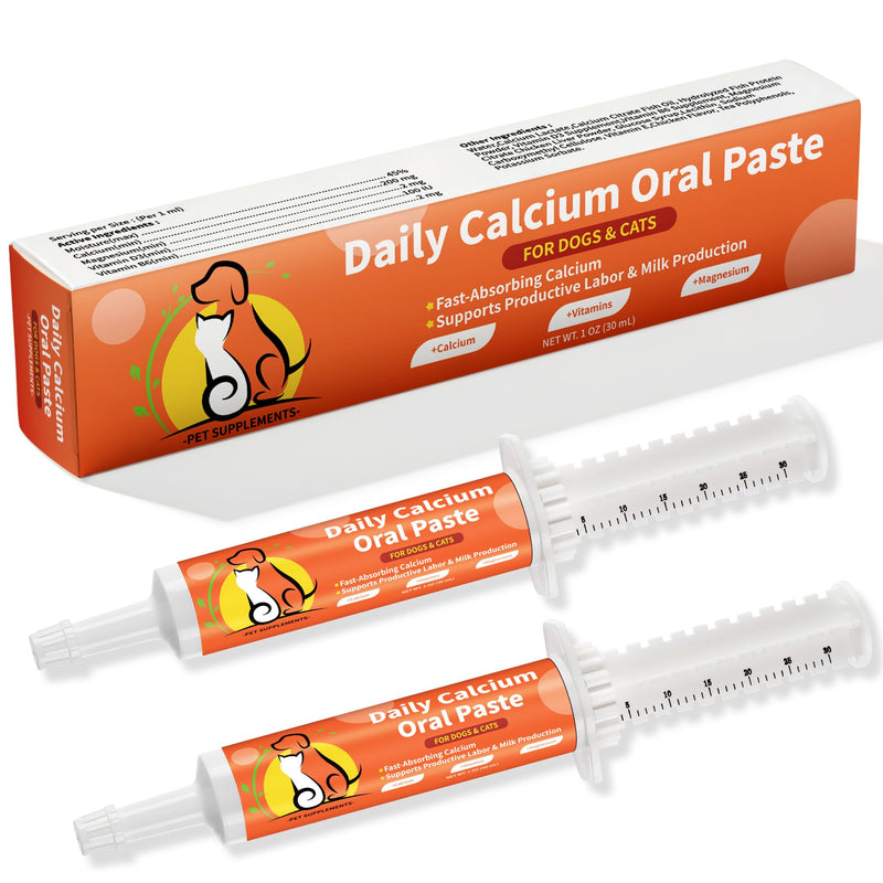 Oral Calcium Supplement for Whelping Dogs & Cats, Fast-Absorbing Calcium Paste Supports Labor & Milk Production, with Vitamin D3 & B6 for Enhanced Absorption, 30 ml (2-Pack) Pack of 2
