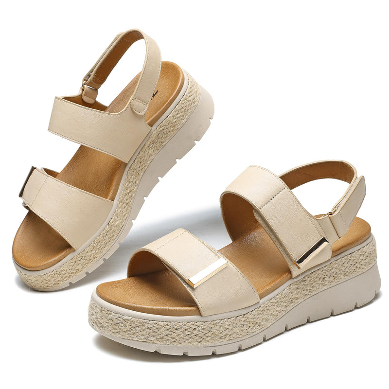 ziitop Espadrille Wedges for Women Platform Sandals Orthopedic Arch Support 8.5 Apricot