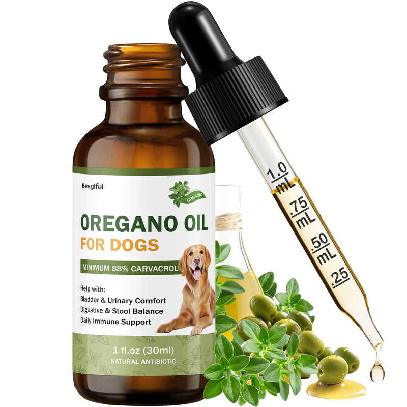 Wild Mediterranean Oregano Oil for Dogs, Promotes Bladder & Urinary Function, Gut Balance & Diarrhea Relief, Supports Immunity and Overall Health, Over 88% Carvacrol Organic Oregano Oil