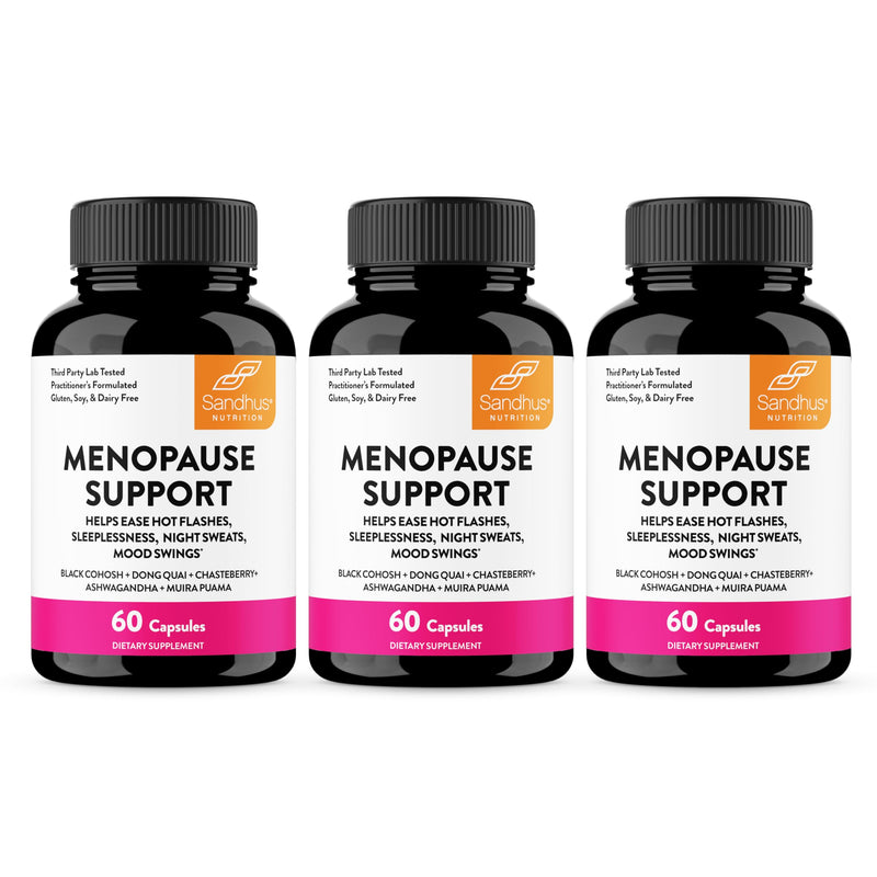 Menopause Support Supplements for Women, Black Cohosh Ashwagandha 180 Count | Vitamins D3, B6, B12, Magnesium, Dong Quai, Chaste Tree Berry, Gluten-Free Capsules, Made In USA Supplement By Sandhu's #1 Menopause Support 60 Count (Pack of 3)