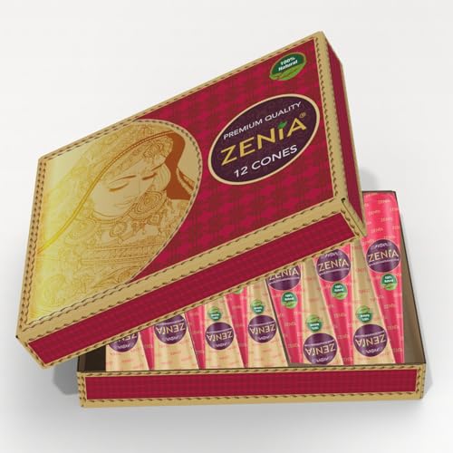 Zenia (Pack of 12) 100% Natural Henna Hair Color Paste Hair Dye Cones Dark Reddish-Brown Color 25g Each Cone 1 Ounce (Pack of 12)