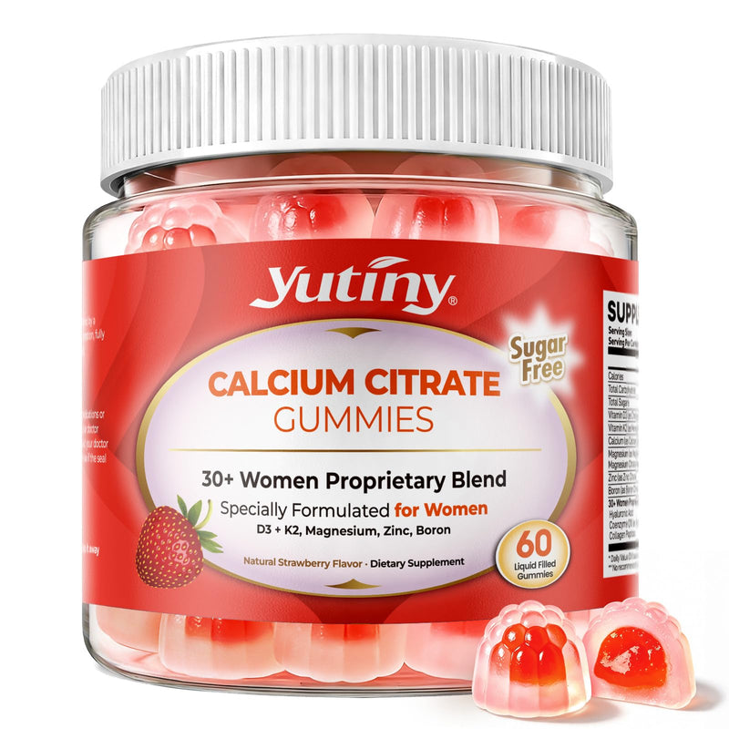 Calcium Supplement for Women Gummies 1200 mg, 60 Count | Calcium Citrate with Vitamin D3 K2 Magnesium Zinc, Overall Health, Sugar Free, Strawberry Flavor