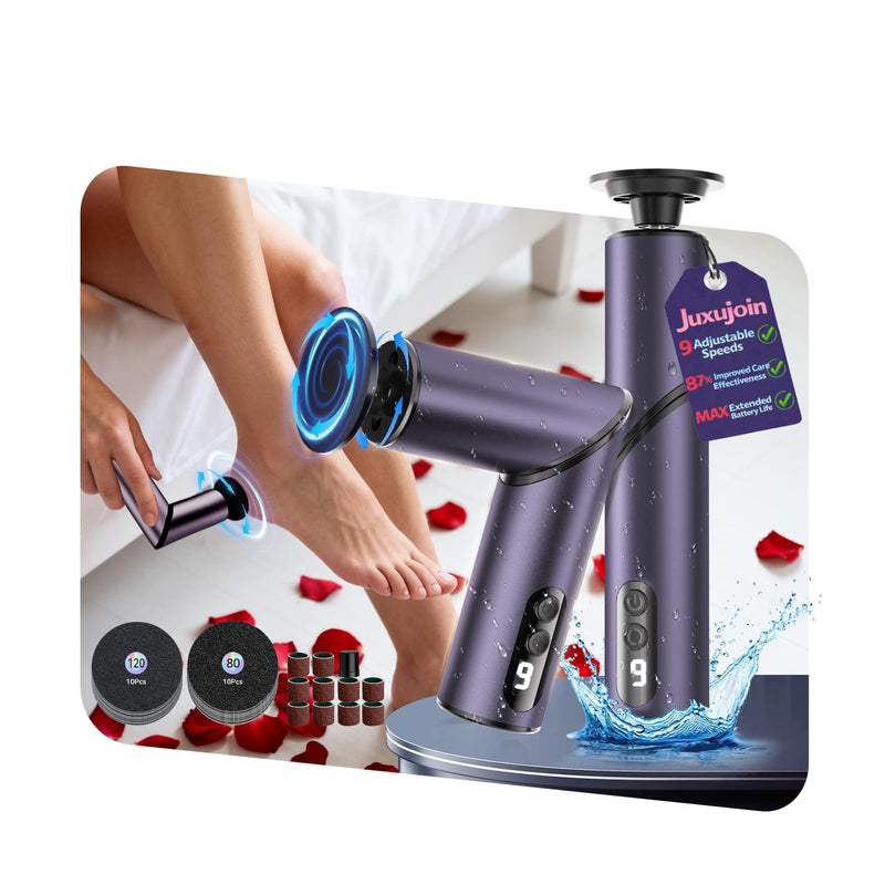 5-in-1 Professional Electric Callus Remover(Portable & Foldable), Removes 99.92% of Calluses in 3 Mins, Rechargeable Foot File Pedicure Kits with 10 & 40 Grit Pads for Soft Smooth Feet, Purple 03-purple - BeesActive Australia