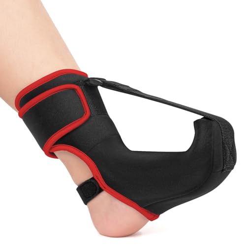 Plantar Fasciitis Night Splint Sock: Upgraded Plantar Fasciitis Brace with Support Plate for Women Men for Achilles Tendonitis Foot Drop Heel Spur Pain Relief Black-Red Medium