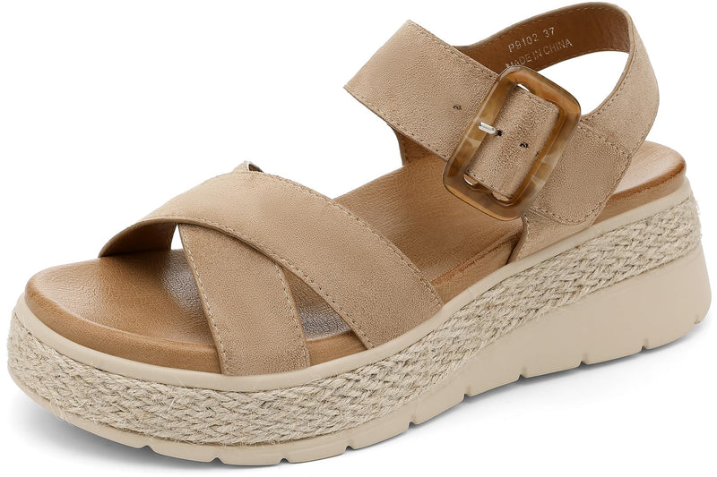 UBFEN Womens Platform Sandals Low Wedge Espadrille Orthopedic Arch Support 11 B Khaki