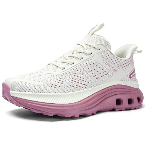Women's Wide Walking Shoes (Runs Large: Order Size Down) Comfortable Cushioned Running Tennis Sneaker with Arch Support Sports Footwear for Gym Workout 8 Wide Beige/Pink