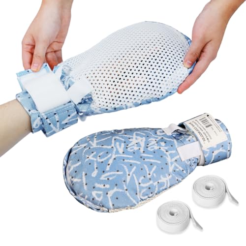 Dementia Restraint Gloves-2Pcs with Warm Pattern,Restraints Control Mitts,Safety Hand Gloves for Elderly/Dementia Patients,Anti Scratch Gloves to Prevent Scratching Harm