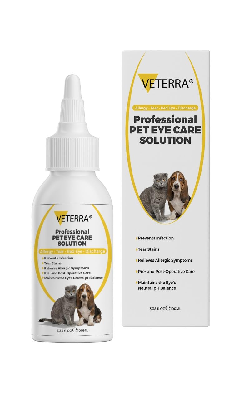 Dog and Cat Eye Care Solution for Dogs & Cats – Vet Recommended Eye Cleaner, Helps Remove Eye Discharge & Tear Stains, Supports Eye Hygiene, Gentle Daily Use Eye Wash - 3.38 Oz 100 Ml