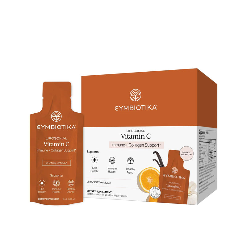 CYMBIOTIKA Liposomal Vitamin C 1000mg with Biotin for Skin | Bioavailable vitamin C & biotin for immunity, collagen & healthy aging. Enhanced absorption. Orange Vanilla, 28 pouches.