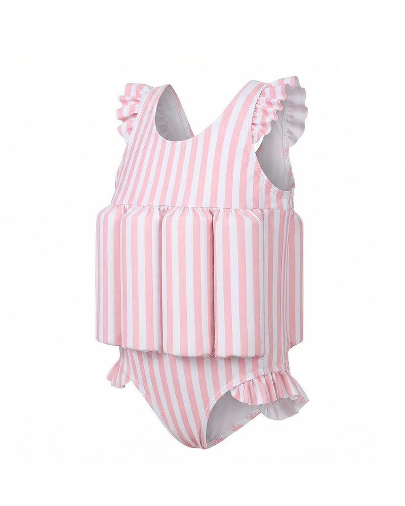 DivingBirds Toddler Girls Floatie Swimsuit, Sleeveless One Piece Float Suit for Baby Girls Pool Beach, 1-6Y Pink Stripes 1-2T