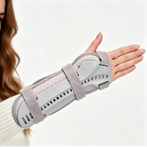 Wrist Brace for Right Hand, Adjustable Adult Night Support Splint, Ultralight Stabilizer for Carpal Tunnel & Arthritis, Pressure-Free Thumb Design, Gray
