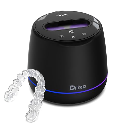 Drixo Ultrasonic Retainer Cleaner Machine, IPX6 Waterproof Dental Cleaning Pod, 3 Modes Denture Cleaner for Night Guard Mouth Guard Braces, 45kHz Denture Dome with UV Light, 200ML Tank, Jet Black