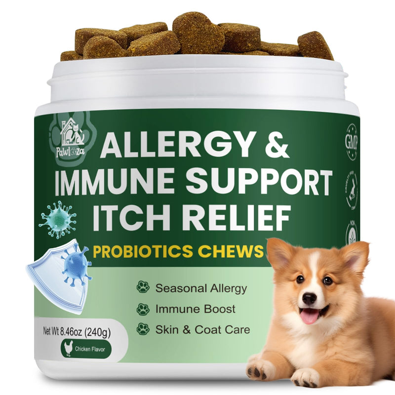 Probiotics for Dogs, Improve Itchy Skin Itchy Ears, Yeast Balance, Immune Support, Dog Probiotics (10 Billion CFU) for Dog Skin & Cost Care, Allergy Relief Chews + Vitamins Blend Chicken (120 Ct)