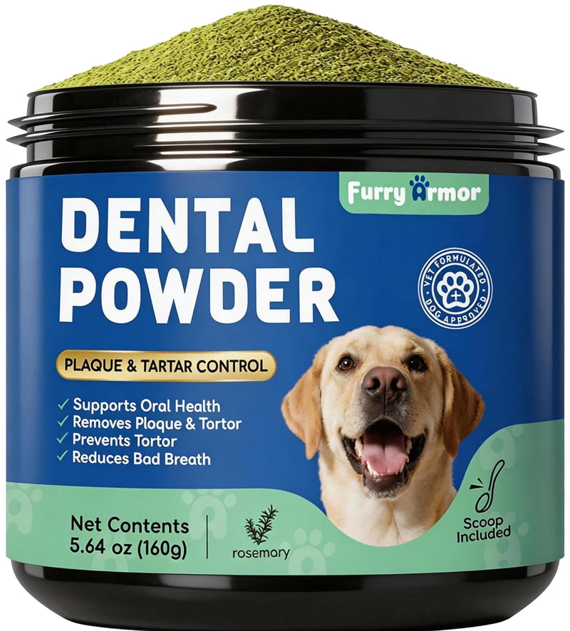 Dog & Cat Teeth Cleaning Powder: Plaque & Tartar Control with Brown Algae, Kelp, Probiotics (1.3B CFU), Sodium Hexametaphosphate & Enzymes – Freshens Breath – Chicken Flavor, 64 Scoops