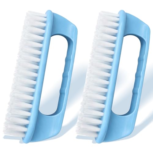 Large Perfect-Grip Hand & Nail Cleaning Brush with Four-Finger Handle, Blue Heavy-Duty Design (2 Pack)