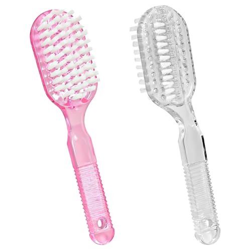 Dual-Sided Handle Grip Nail Cleaning Brush for Hands and Feet with Soft & Stiff Bristles (2 Pack)