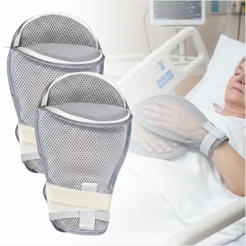 Hand Protection Mittens for Elderly Patients - Soft Padded Gloves for Dementia, Alzheimer’s, Unconscious Care, Anti Scratch Safety Gloves for Skin Coverage and Daily Care, 1 Pair (Zipper, Grey) Zipper