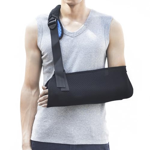 Adults Arm Sling Lightweight Breathable Adjustable Shoulder Strap Elbow Immobilizer Left Right Forearm Support Brace for Women Men Torn Rotator Cuff Wrist Injury Broken Fractured Arm Surgery Recovery Black, Mesh