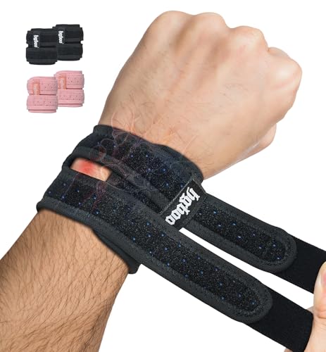 2-Pack TFCC Wrist Brace Support for Ulnar Pain, Carpal Tunnel & Tendinitis Relief, Dual Adjustable Straps Wrist Wrap, Breathable Comfortable Wrist Brace for Sports, Work & Daily Use (Black) Black
