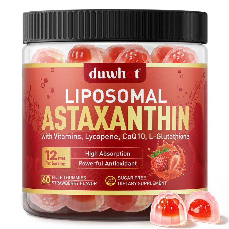 Liposomal Astaxanthin 12mg Gummies for Powerful Antioxidant, Vegan, 60 | Organic Astaxanthin Supplements with Lycopene, Glutathione, Vitamins & CoQ10 for Eye, Skin & Immune Health, Sugar Free
