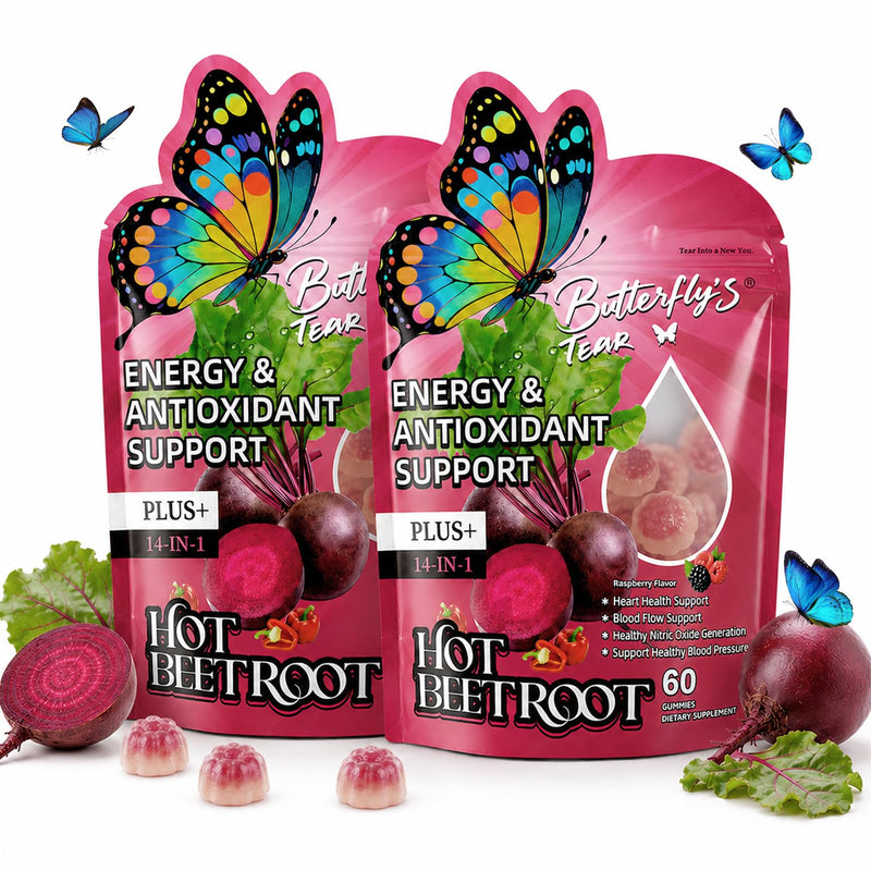 BUTTERFLY'S TEAR Beet Root Gummies – Hot Beet Root Gummies for Circulation, Heart & Blood Pressure Support, Nitric Oxide Beets Gummies with Vitamin D3, K2, E, Grape Seed, Sugar Free, 2Pack (60 Count) Superfood Beets Gummies 60 Count (Pack of 2)