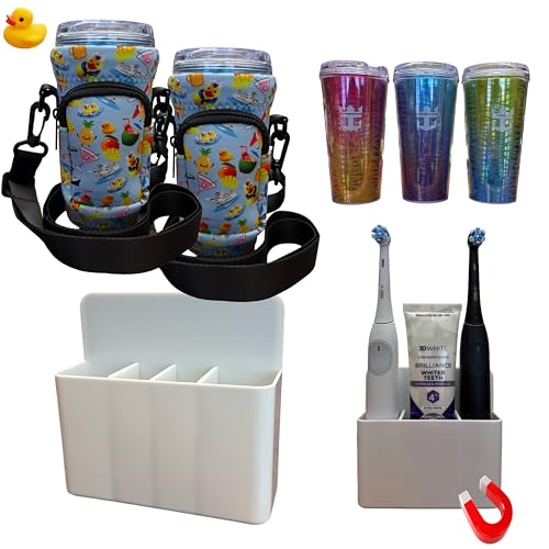 Royal Cruise Drink Package Sling (2-Pack, Vacay - Blue) & Cruise Magnetic Toothbrush Holder