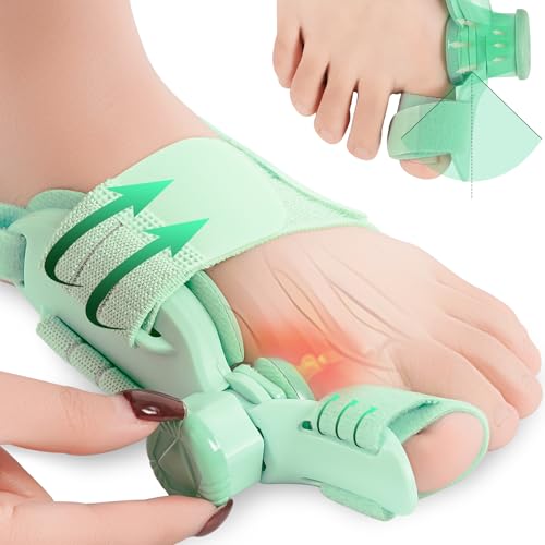 Bunion Corrector for Women & Men, Non-Surgical Bunion Fix for Hallux Valgus, Adjustable Toe Alignment Splint for Hallux Valgus,Big Toe Straightener with Non-Slip Separators,Left & Right Foot Upgrade Green