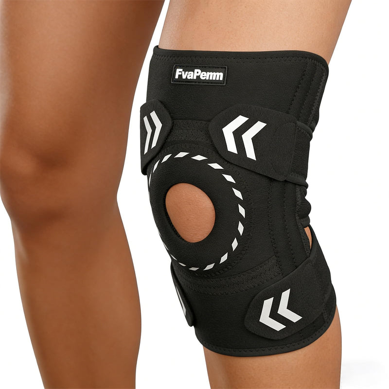Knee Support Brace for Women Men-Knee Brace for Meniscus Tear-Adjustable Patella Knee Brace with Side Stabilizers-Arthritis Pain, Knee Pain, Injury Recovery, Sports, Running, Working Out, Black Black, Adjustable Knee Support Brace One Size