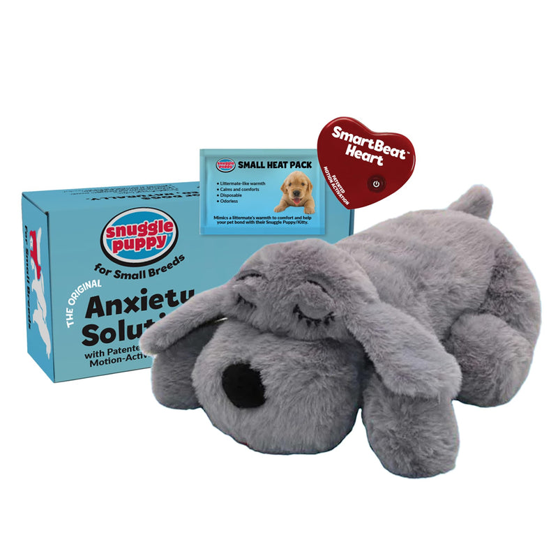 Snuggle Puppy Junior, Heartbeat Puppy Toy for Small Breeds, Smaller Plush Dog Toy with Real-Feel Pulse, Designed for Crate Use and Early Routines - Gray