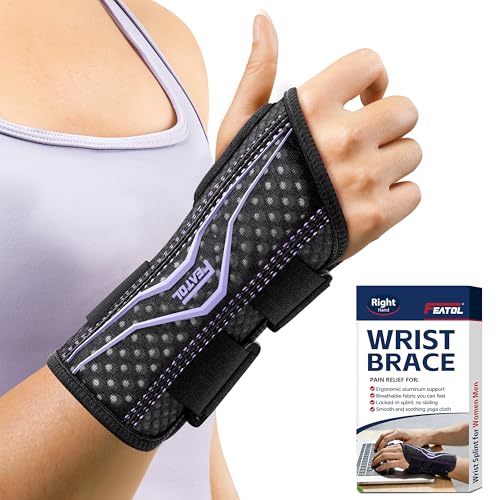 FEATOL Carpal Tunnel Wrist Brace Right Hand, Small/Medium+ Wrist Brace with Ergonomic Wrist Splint Right Hand, Small