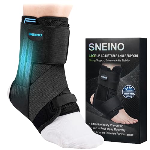 Ankle Brace Support Lace Up for Women & Men, 4 Stays for Sprains Black – Upgrade Ankle (Medium)
