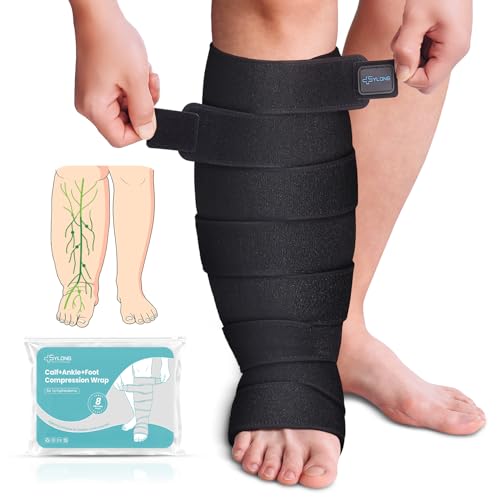 Sylong® Swelling Edema Calf & Foot Compression Wrap Adjustable Sleeve For Lower Leg and Foot Lymphedema Circulation (XL) XL