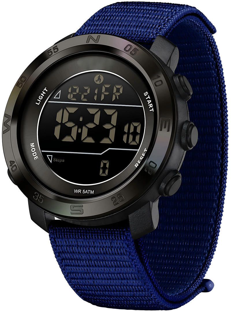 findtime Step Counter Watch No Phone Needed Pedometer for Walking Mens Women's Digital Watches with Calories Distance Alarm Countdown Timer Nylon Strap Blue Black Blue