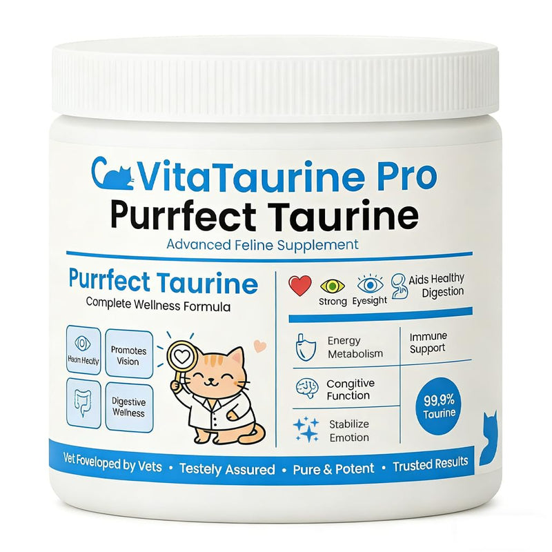 VitaTaurine Pro Supplement for Cat, Pure Taurine Supplement, Grain-Free Formula, Essential Amino Acid, Supports Overall Heart Health & Eye Vitality, for All Cat Breeds & Ages,200 Grams