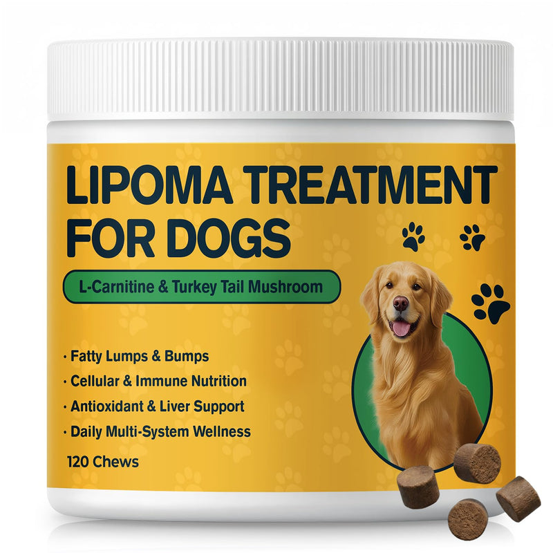 Lipoma Treatment for Dogs, L-Carnitine & Mushroom Soft Chews for Lumps and Bumps, Supports Fat Metabolism, Immune & Cellular Wellness, Omega-3 & CoQ10 Dog Supplement
