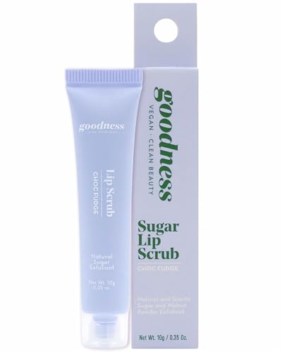 Goodness Sugar Lip Scrub Choc Fudge – Exfoliating Lip Scrub with Hyaluronic Acid & Argan Oil – Lip Exfoliator for Dry Chapped Lips – Natural Sugar Scrub, Vegan – 0.35 oz