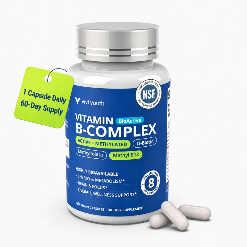 B Complex Vitamins for Women - Methylated Vitamin B Complex | B Complex with methyl B12, 5-MTHF & B6 - MTHFR-Friendly, 2X Absorption for Energy, Focus & PMS Mood, Vegan, 60-Day Supply
