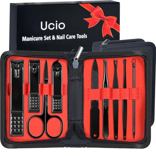 Manicure Set Men Personal Care Tools Accessories 9Pcs Nail Clippers Black and Red