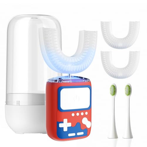 Adult Ultrasonic Electric Toothbrush, u Shaped autobrush Toothbrush Game Console - Red