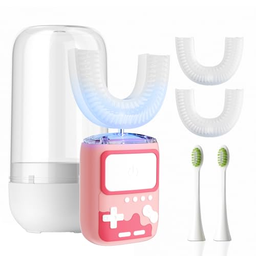 Adult Ultrasonic Electric Toothbrush, u Shaped autobrush Toothbrush Game Console - Pink