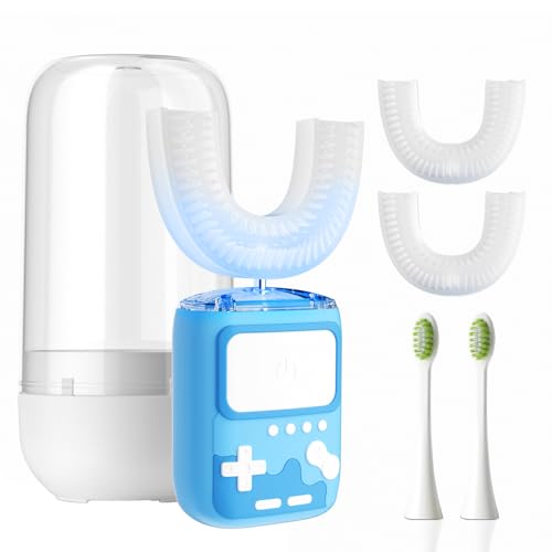 Adult Ultrasonic Electric Toothbrush, u Shaped autobrush Toothbrush Game Console - Blue