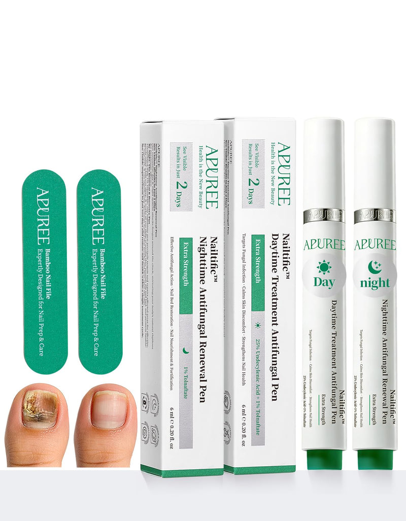 Apuree Antifungal Pen Extra Strength: 25% Undecylenic Acid 1% Tolnaftate| FSA-HSA| 24/7 Day & Night Care | 2Pcs Nail Fungus Pen | Nail Treatment Repair For Damaged Yellow Discolored Thick Nails 0.5 Fl Oz (Pack of 1) - BeesActive Australia
