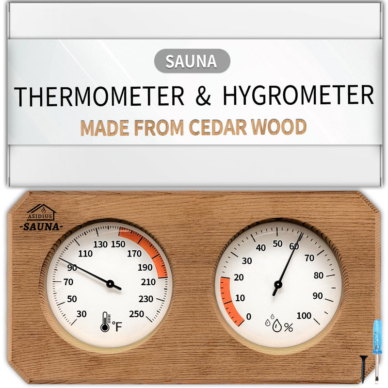 2-in-1 Sauna Thermometer and Hygrometer, Canadian Red Cedar Sauna Thermometer, Sauna Thermometer Fahrenheit Gauge for Sauna Room, Sauna Accessories Brown - BeesActive Australia