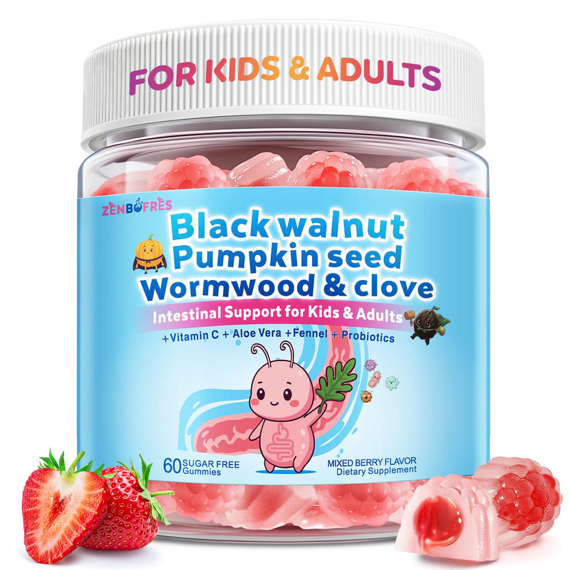Wormwood Black Walnut Clove Para Clean for Humans & Kids, Herbal Gut Health Gummies with Wormwood, Pumpkin Seeds, Vitamin C, D3, Zinc, Probiotics for Natural Gut Cleanse, Immune Support - 60 Gummies 60 Count (Pack of 1)