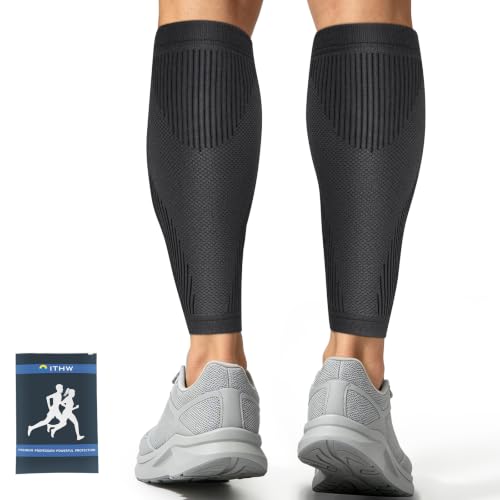 Flat Knit Calf Compression Sleeves for Men & Women, Shin Splint Relief Black-Large