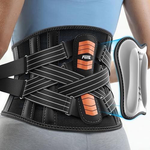FEATOL Wrist Brace, Right Hand, Medium/Large + Back Brace with Removable Dual-Side Spine Lumbar Pad with Snug Fit, Size Large