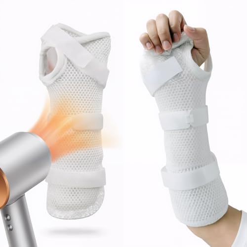 Resting Hand Splint for Carpal Tunnel, Wrist Brace Support with Moldable Thermoplastic - Low-Temperature Customizable Hand Brace for Arthritis, Tendonitis, Sprains - Fits Left or Right Hand Breathable Mesh (Right, Large)