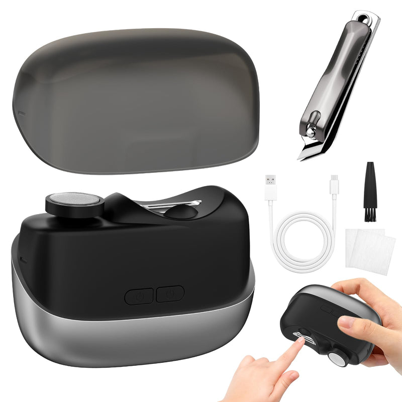 Electric Nail Clipper for Seniors/Adults/Children 2026 New Electric Nail Trimmer Set Dual-FunctionTrimming and Filing System for Thick Nails Toe Nail Clippers Removing Dead Skin and Nail Polish Black