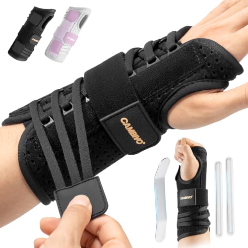 CAMBIVO Carpal Tunnel Wrist Brace with One-Hand Pull Lacing System, Black Matte Black Large/X-Large(Left Hand)