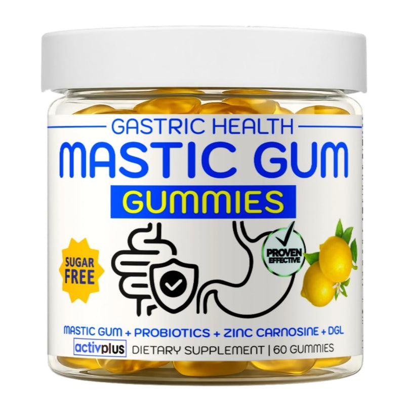 Mastic Gum Stomach Soothe - Stomach Relief h Pylori Support 4 in 1 Mastic Gum Probiotics Zinc Carnosine DGL Licorice Extract - Gut Lining Health Lemon 60 Vegan Gummies